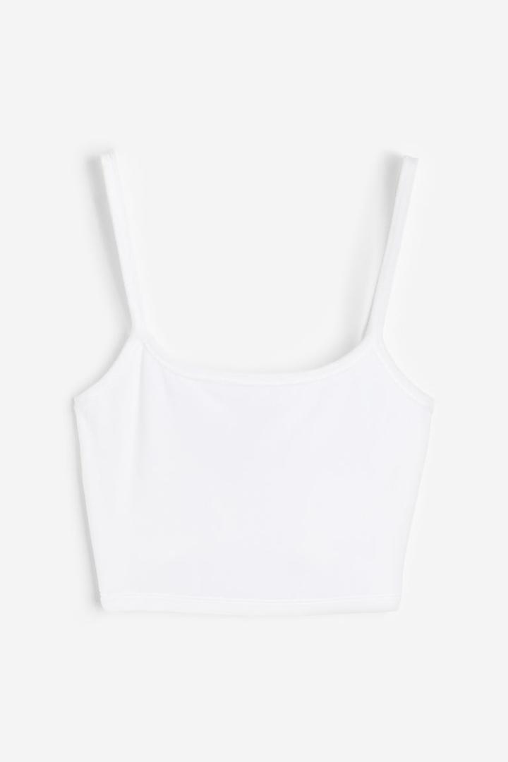 H & M - Velour Crop Top - White