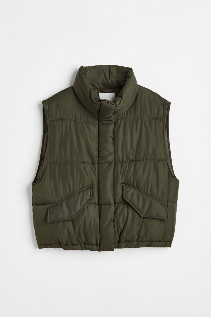 H & M - Stand-up-collar Puffer Vest - Green