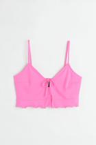 H & M - Tie-front Peplum Crop Top - Pink