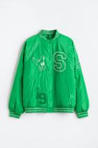 H & M - Embroidered Baseball Jacket - Green