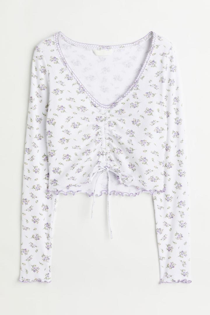 H & M - V-neck Drawstring Top - White