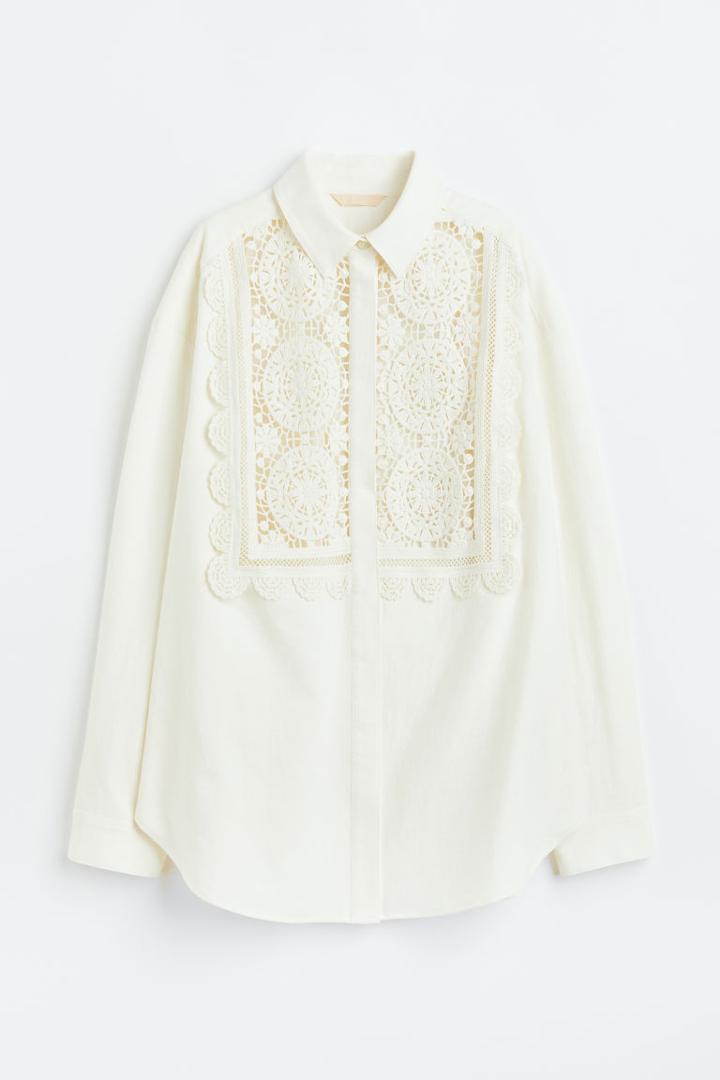 H & M - Lace-detail Shirt - White