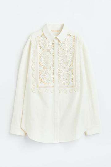 H & M - Lace-detail Shirt - White