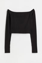 H & M - Fitted Off-the-shoulder Top - Black