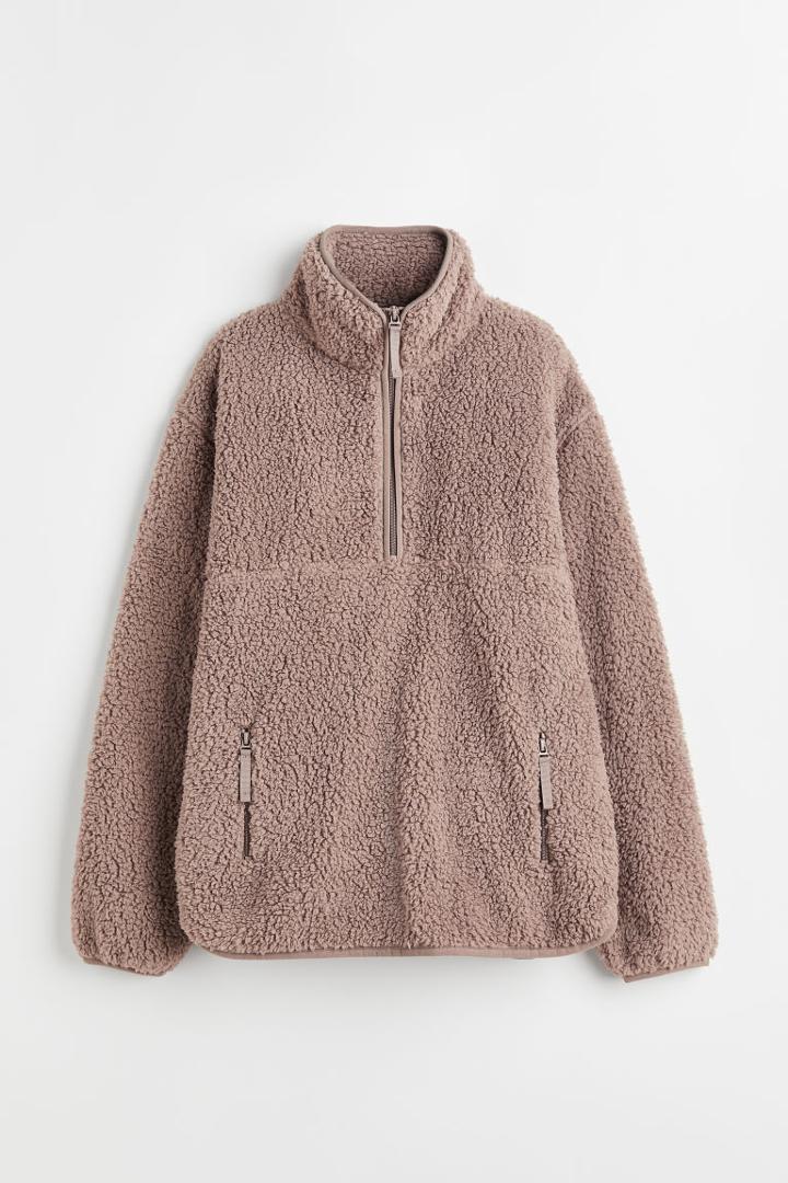 H & M - Half-zip Fleece Top - Brown