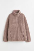H & M - Half-zip Fleece Top - Brown