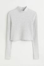 H & M - Mock Turtleneck Crop Top - Gray