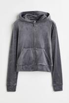 H & M - Velour Hooded Jacket - Gray