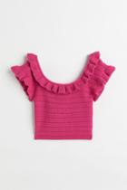 H & M - Flounce-trimmed Crop Top - Pink