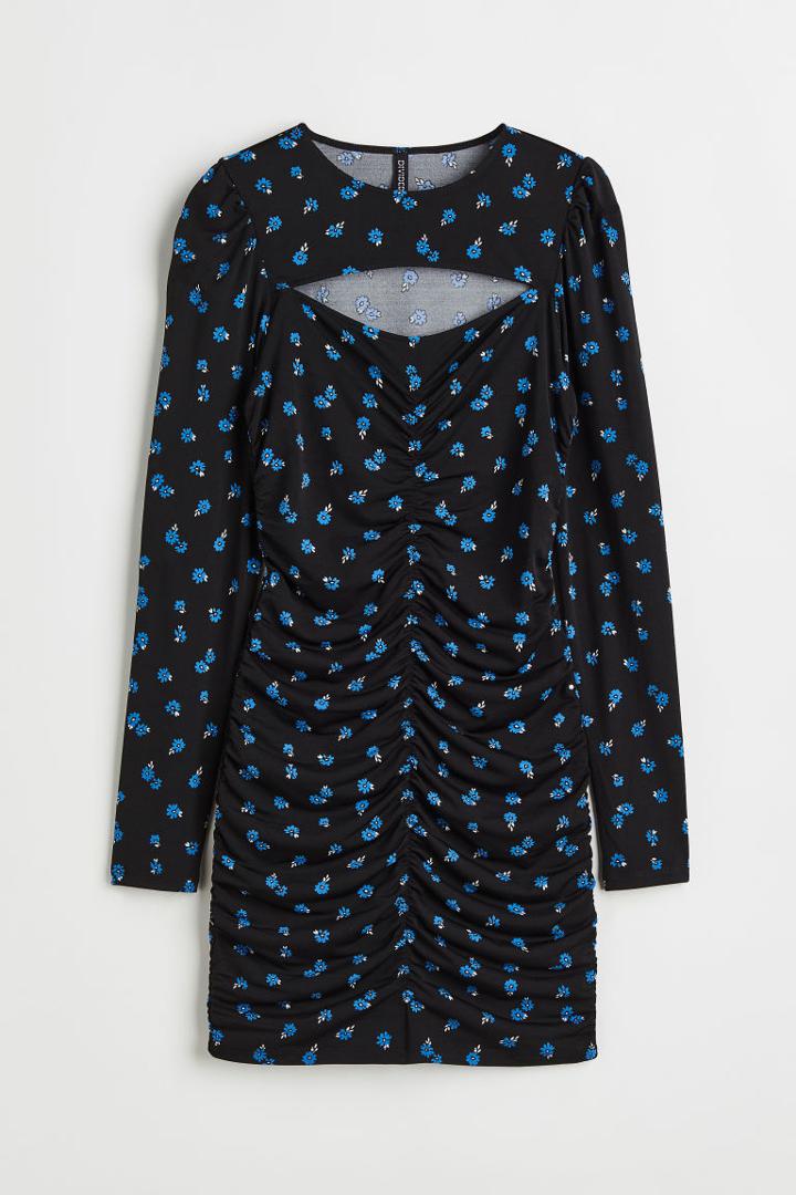 H & M - Gathered Cut-out Dress - Black