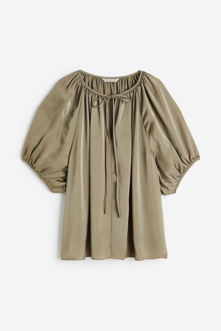 H & M - Oversized Tie-top Blouse - Green