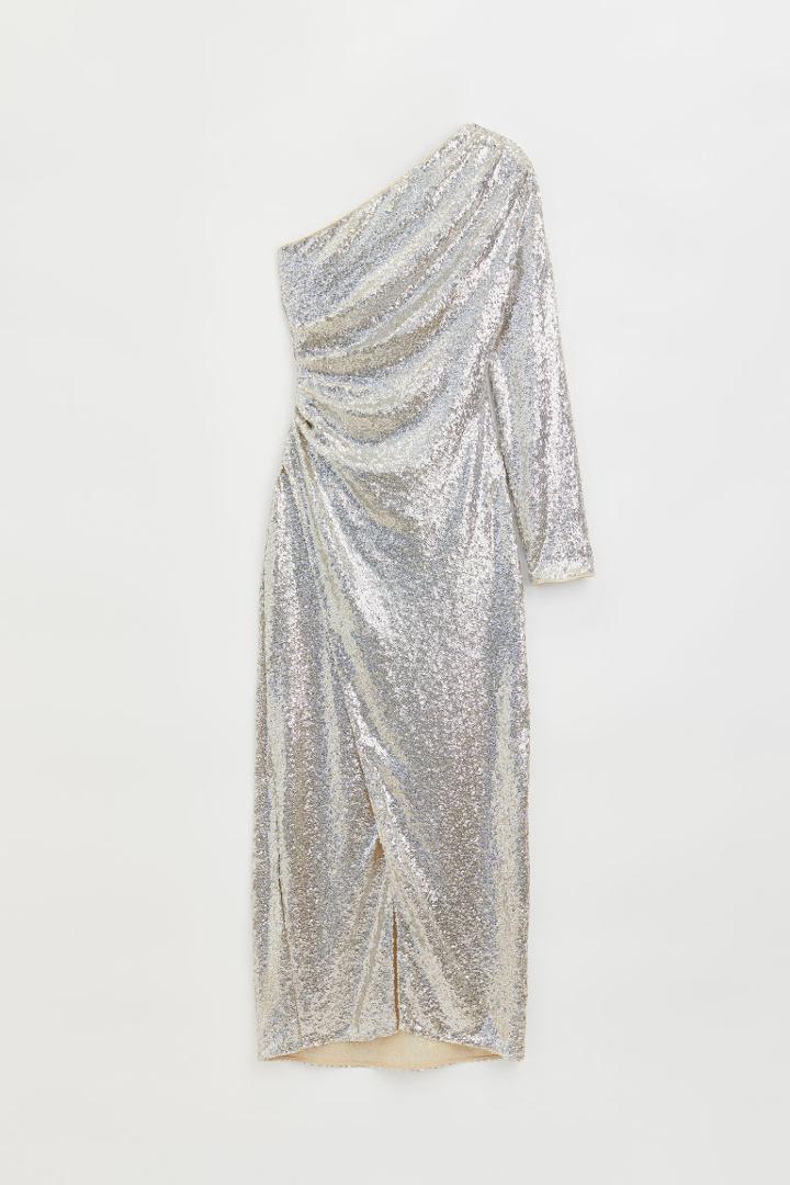 H & M - One-shoulder Sequined Dress - White