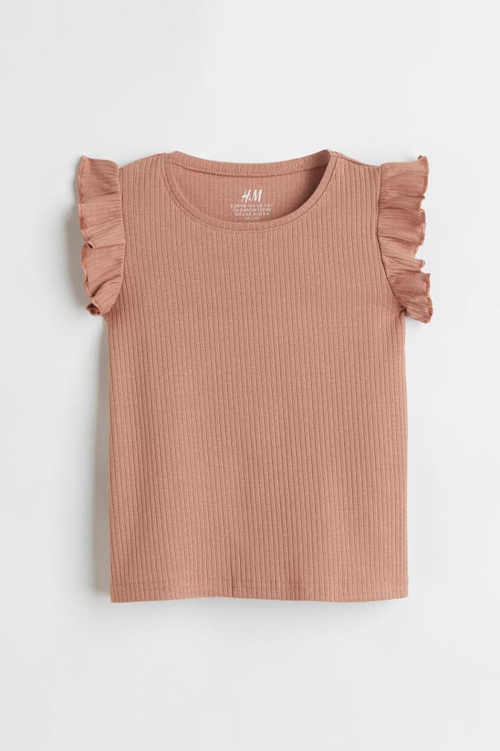 H & M - Ruffle-trimmed Sleeveless Top - Orange