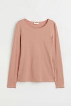 H & M - Long-sleeved Jersey Top - Beige