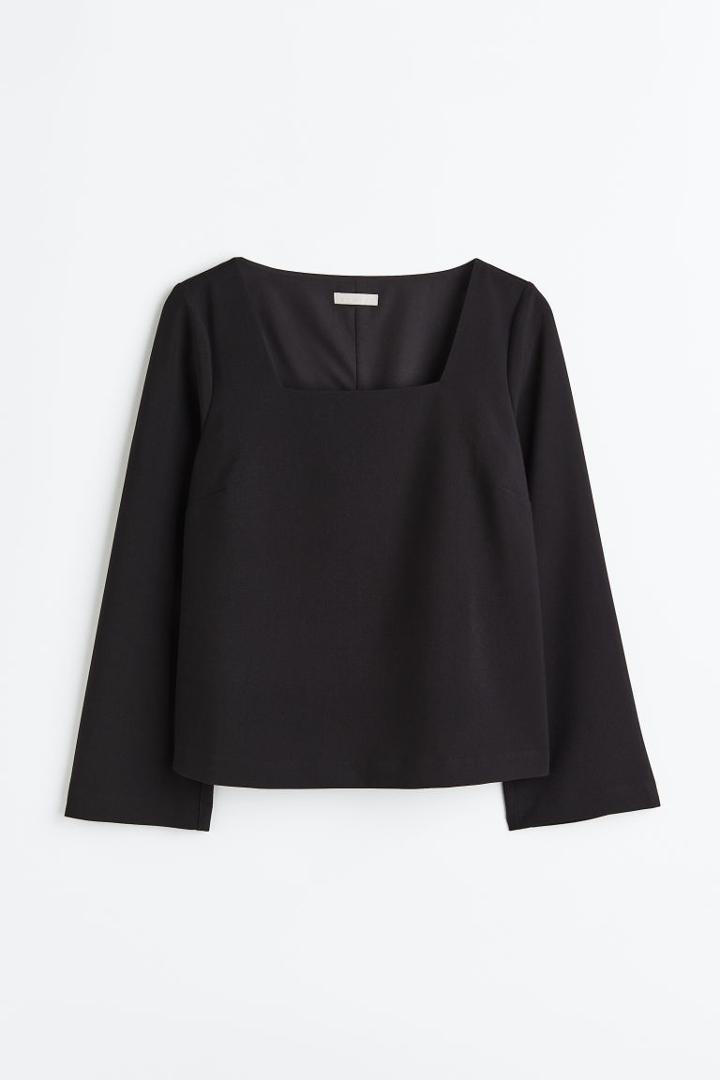 H & M - Square-necked Blouse - Black