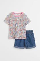 H & M - 2-piece T-shirt And Shorts Set - Blue