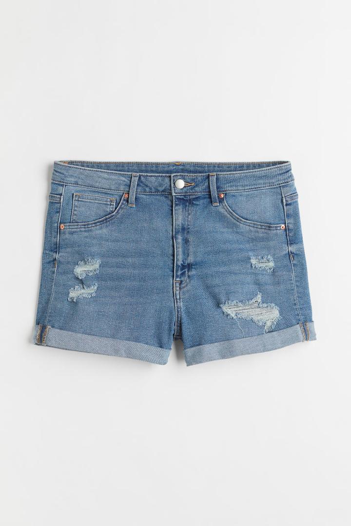 H & M - H & M+ High Waist Denim Shorts - Blue