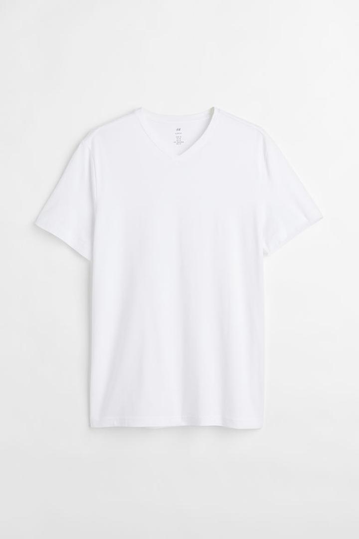 H & M - Slim Fit V-neck T-shirt - White