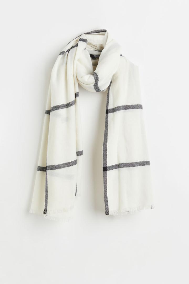 H & M - Jacquard-weave Scarf - White