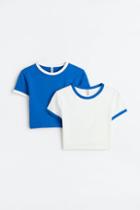 H & M - 2-pack Crop Tops - Blue