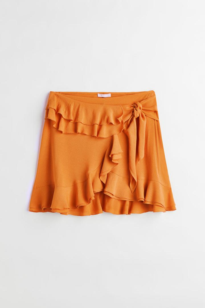 H & M - Flounced Wrap-front Skirt - Orange