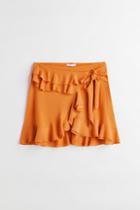 H & M - Flounced Wrap-front Skirt - Orange