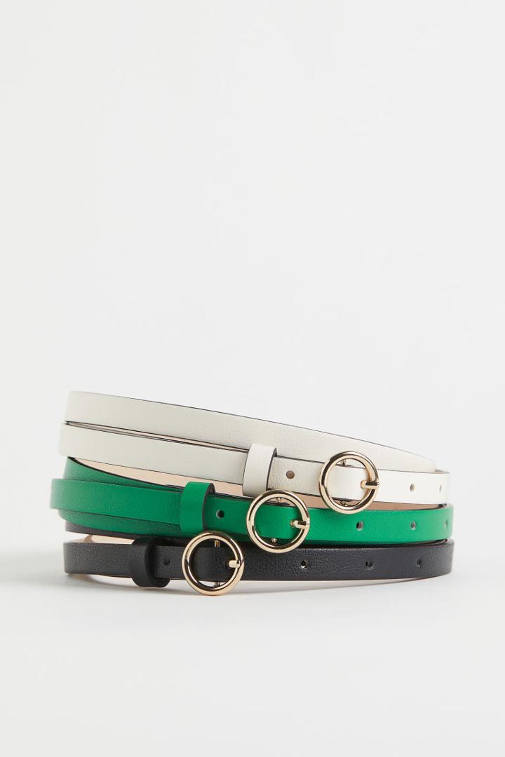 H & M - 3-pack Narrow Belts - Green