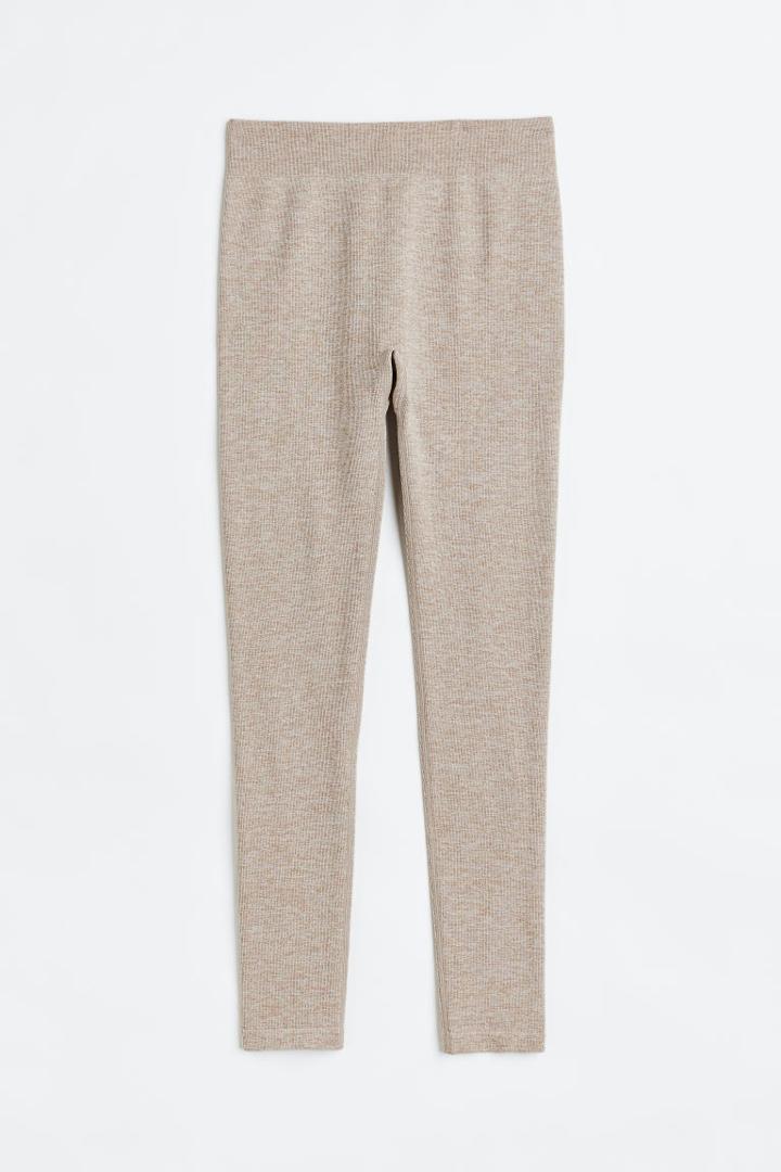 H & M - Thermolite Ribbed Leggings - Beige