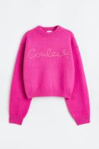 H & M - Embroidered Sweater - Pink