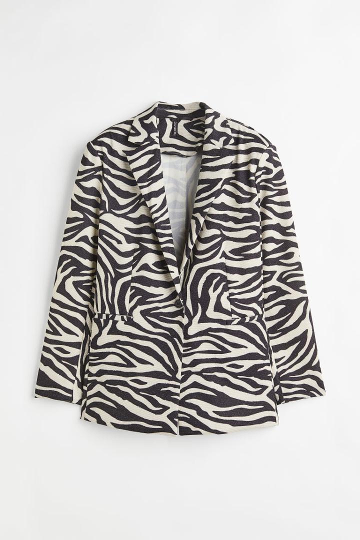 H & M - Glittery One-button Jacket - Beige