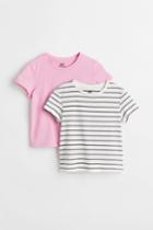 H & M - 2-pack Cotton Jersey Tops - Pink
