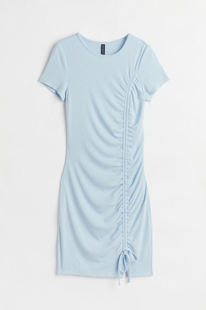 H & M - Fitted Drawstring-detail Dress - Blue