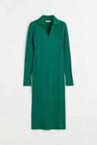 H & M - Collared Ribbed Dress - Green