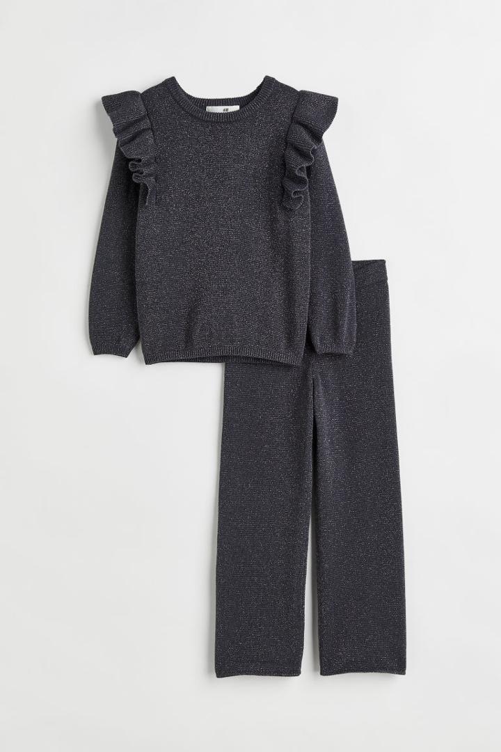 H & M - 2-piece Glittery Knit Set - Gray
