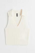 H & M - Knit Sweater Vest With Collar - White