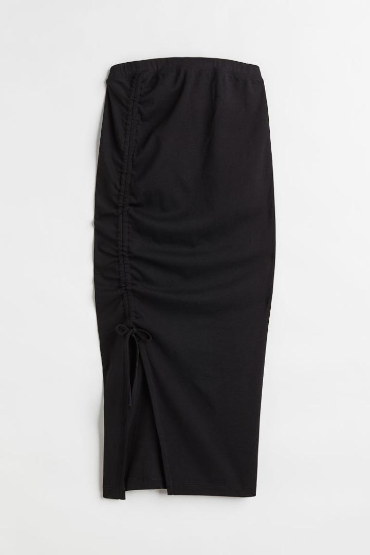 H & M - Mama Drawstring-detail Jersey Skirt - Black