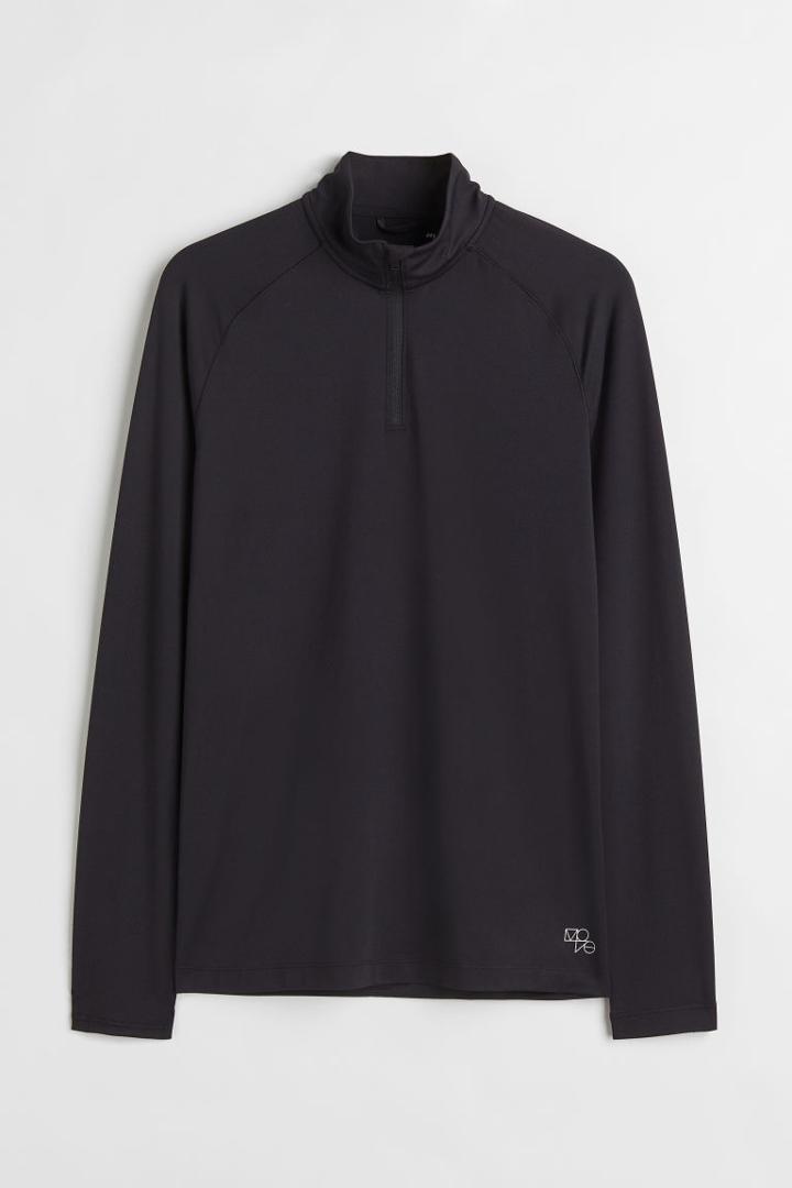 H & M - Regular Fit Long-sleeved Sports Shirt - Black