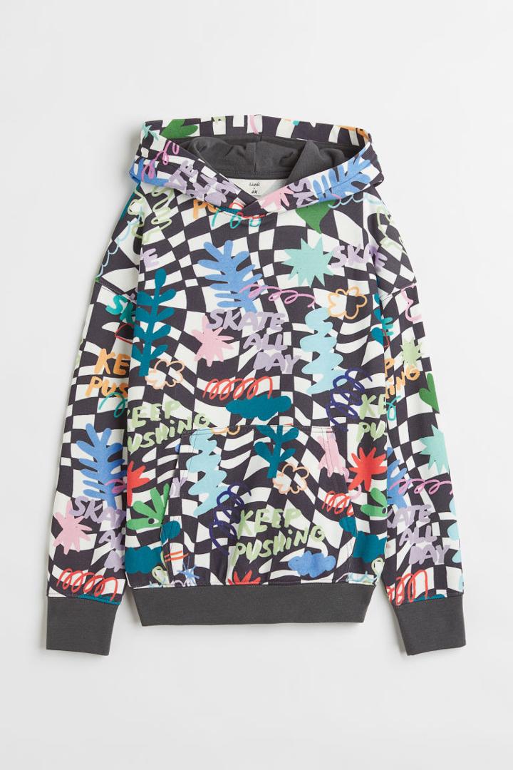 H & M - Patterned Hoodie - White