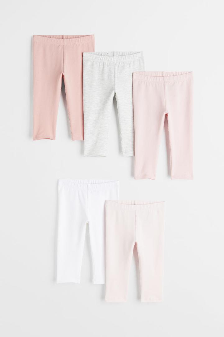 H & M - 5-pack Cotton Leggings - Pink