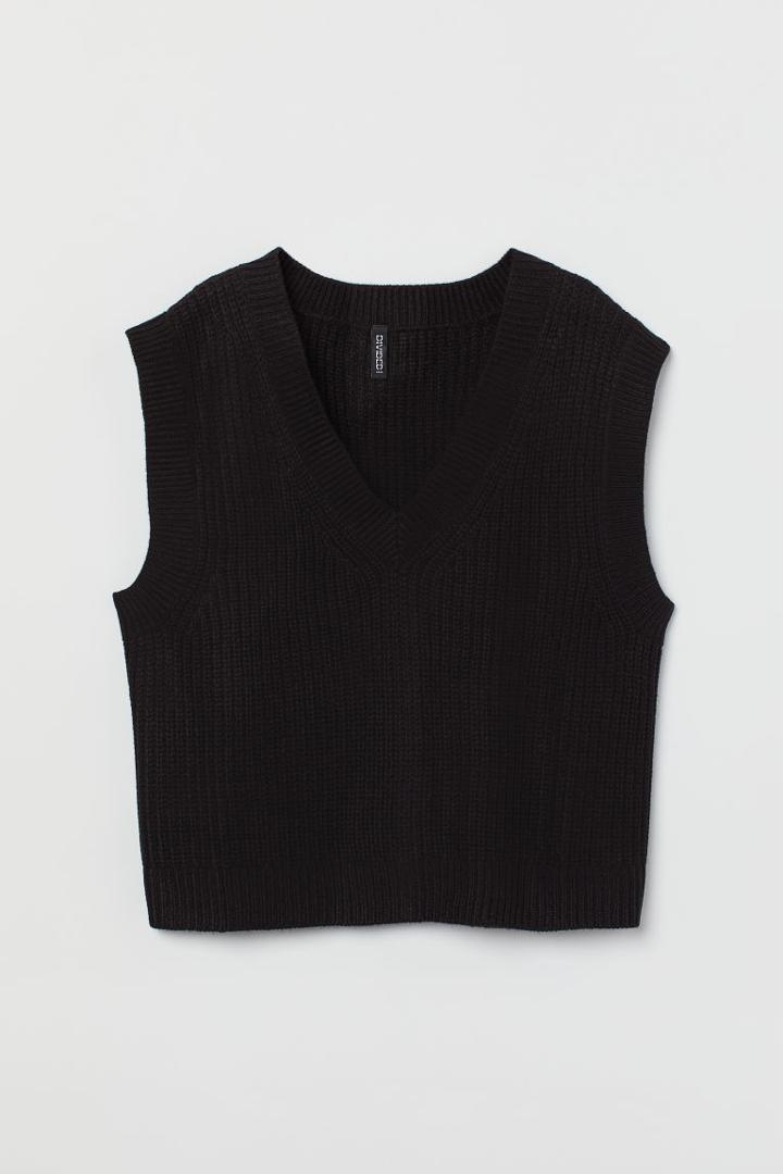 H & M - Ribbed Sweater Vest - Black