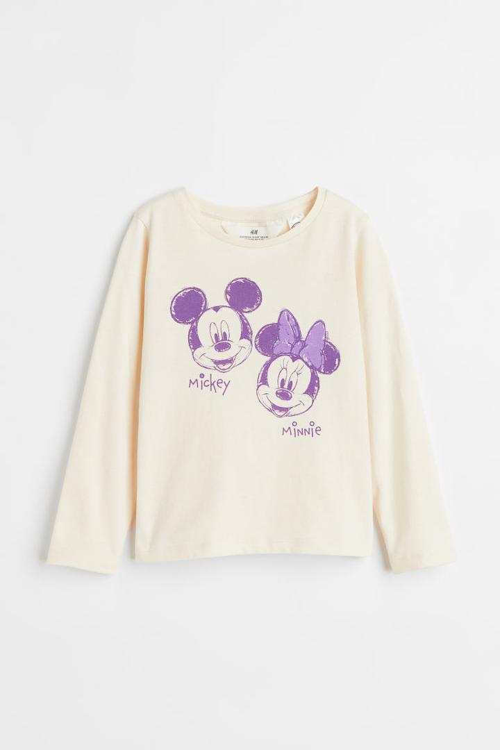 H & M - Printed Cotton Jersey Shirt - Beige