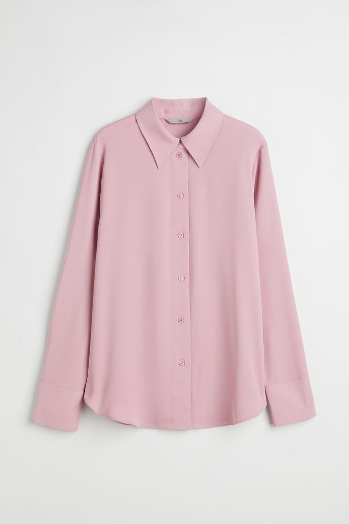 H & M - Pointed-collar Shirt - Pink