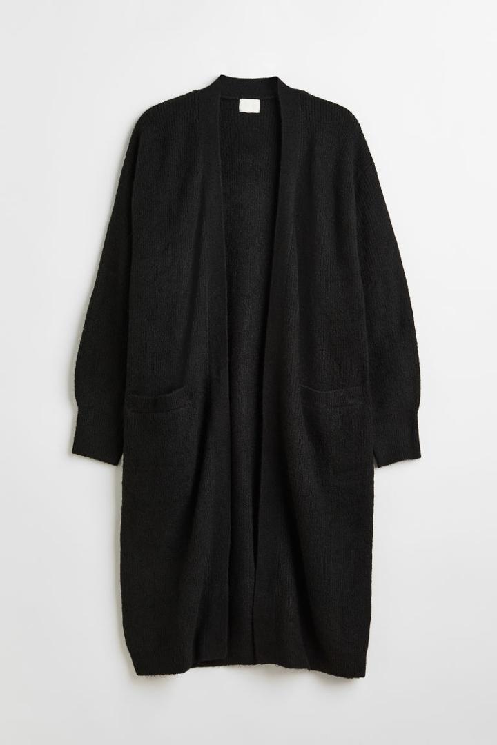 H & M - H & M+ Long Rib-knit Cardigan - Black