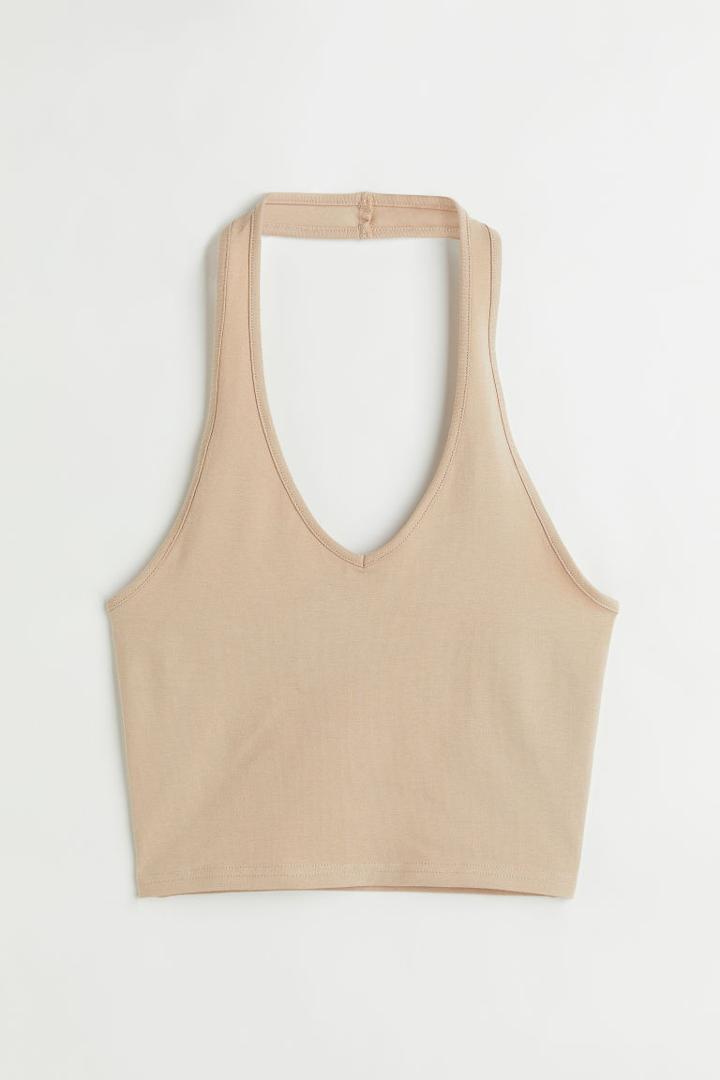 H & M - Halterneck V-neck Top - Beige