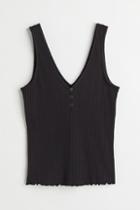 H & M - Ribbed Button-front Tank Top - Black