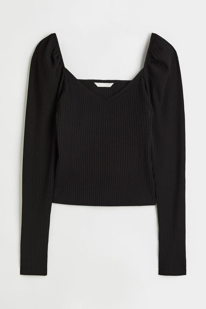 H & M - Ribbed Short Top - Black