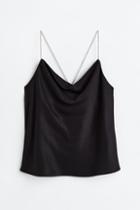 H & M - Rhinestone-strap Satin Camisole Top - Black