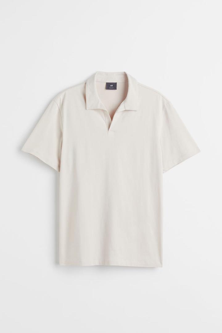 H & M - Regular Fit Cotton Polo Shirt - Beige