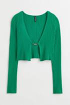 H & M - Rib-knit Crop Cardigan - Green