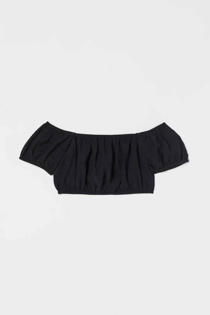 H & M - Off-the-shoulder Crop Top - Black